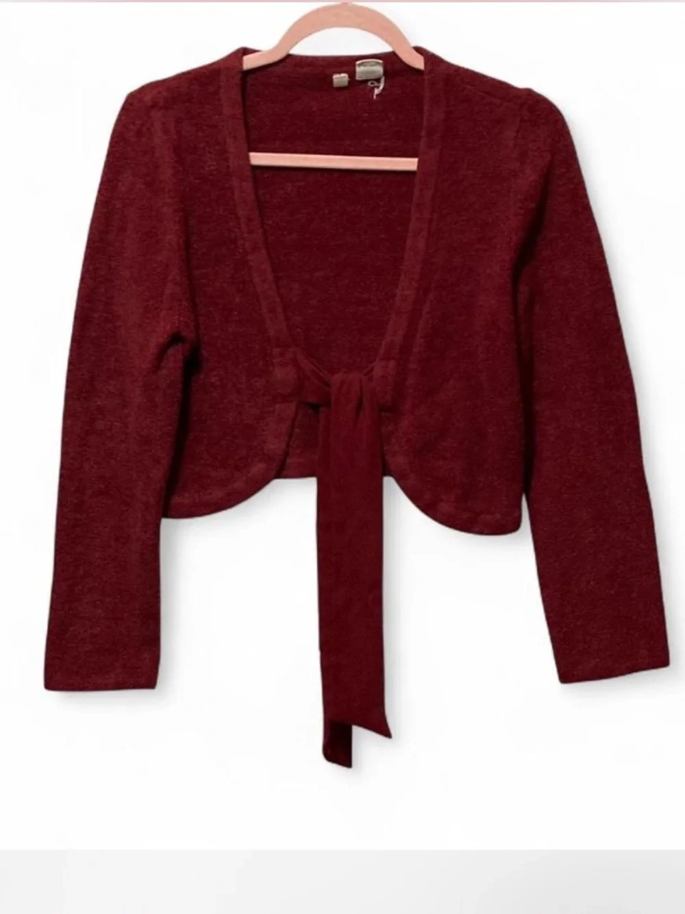 Anthropologie Wine Burgundy Tie-Front Women's Sweater - Picture 2 of 7